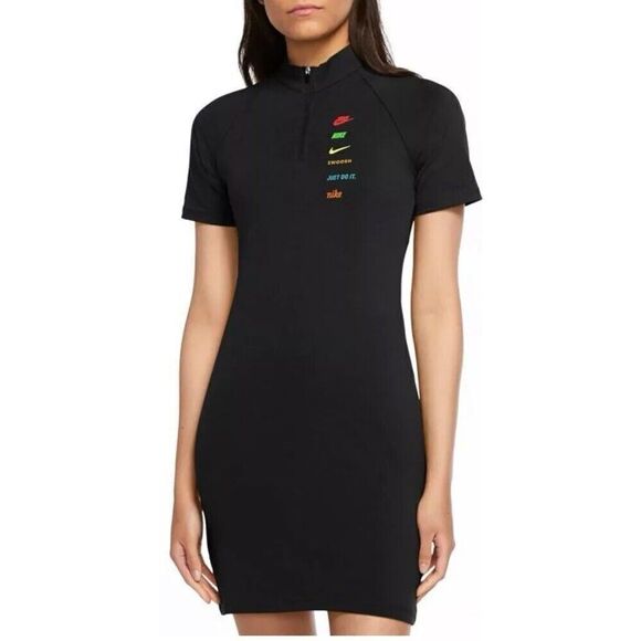 Nike CU5674-010 Womens Sz Small Black/Multi 1/4 Zip Sportswear Swoosh Dress NWOT - Picture 2 of 16